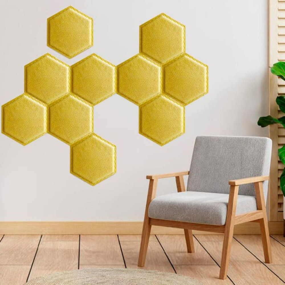Декоративний самоклеючий шестикутник під шкіру жовтий 1101, 200x230х8мм