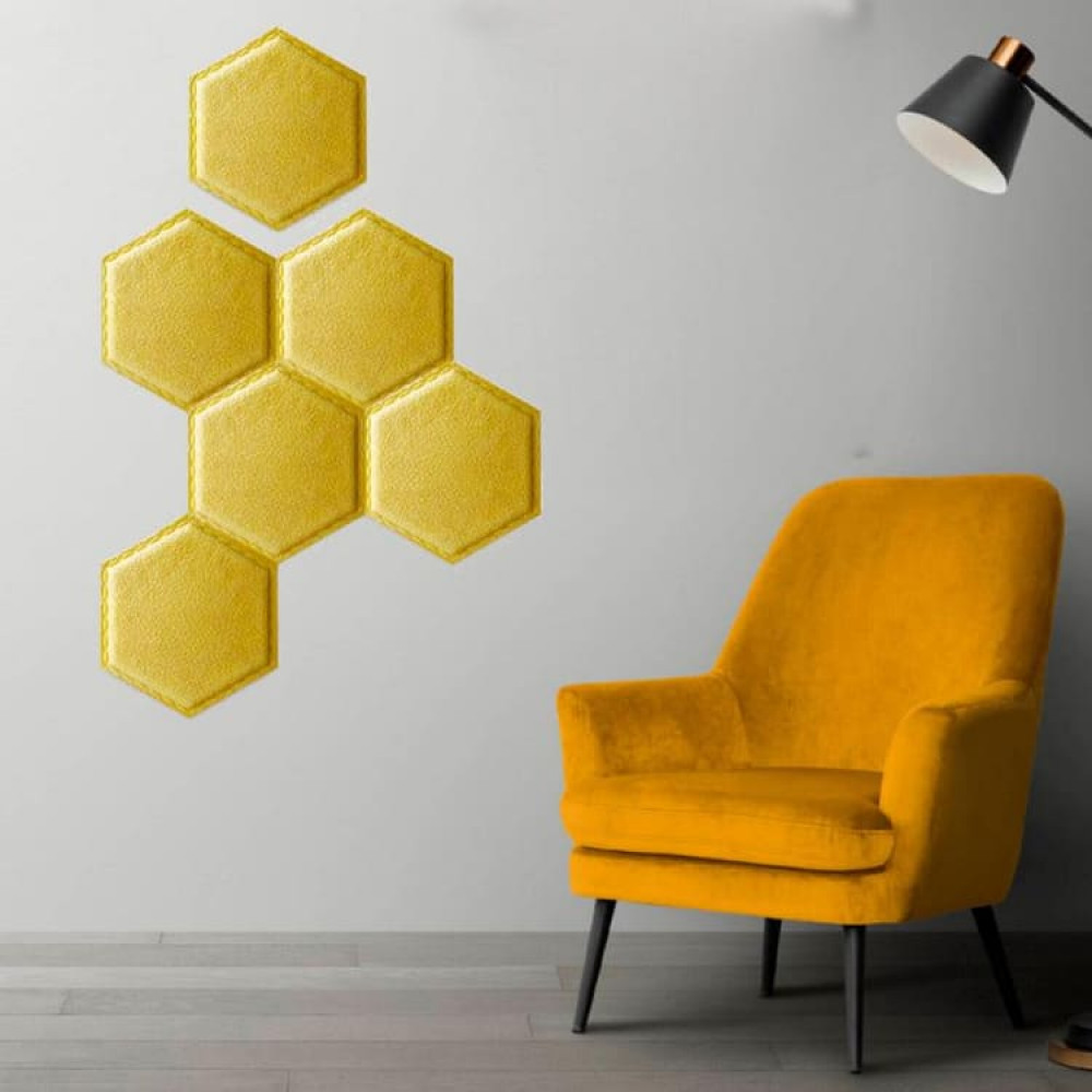 Декоративний самоклеючий шестикутник під шкіру жовтий 1101, 200x230х8мм