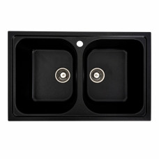 Гранітна мийка для кухні Platinum 7950 Equatoria глянець Чорний (Gold)