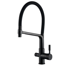 LN088 змішувач кухонний Platinum (під фільтр, з гнучким чорним гусаком)