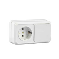 Блок вимикач та розетка з заземленням накладний білий Valeso BW-1006