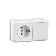 Блок вимикач та розетка з заземленням накладний білий Valeso BW-1006